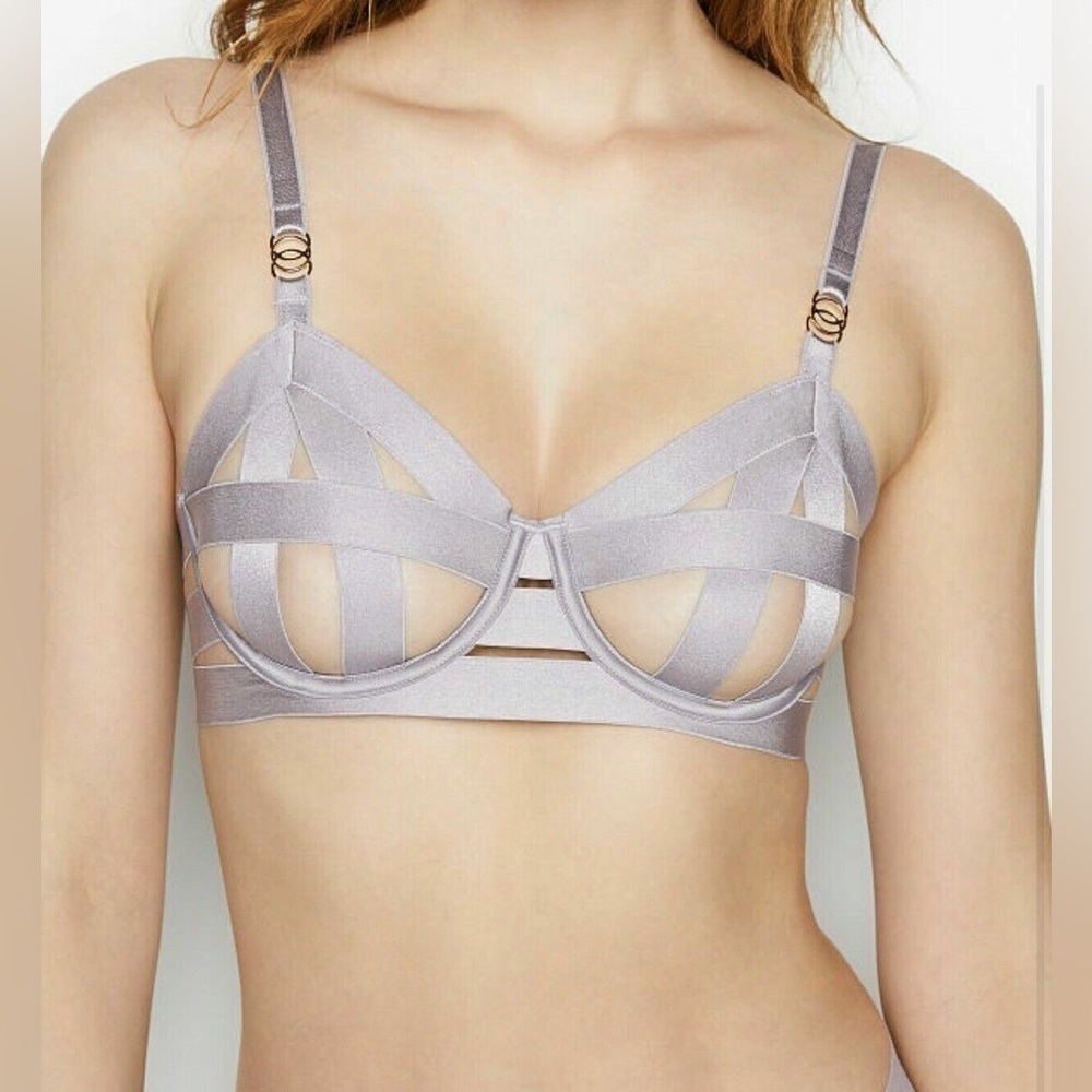 NWT Victoria's Secret Luxe Banded Bandage Bra Cutout Unlined Balconet 34D 32DD
